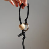 WOOD BALL LEATHER KEYRING