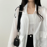 Shelly Gauze Two-Line High-Neck Zip-Up Jumper