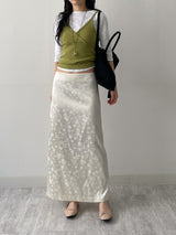Jacquard Satin H-Line Long Skirt