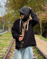 Corduroy layered hoodie jacket (Khaki)