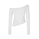 ワンショルダーボタンTシャツ - ホワイト