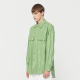 Oversized Fake leather shirt Green