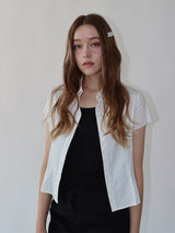 Ribbon Collar Half Blouse