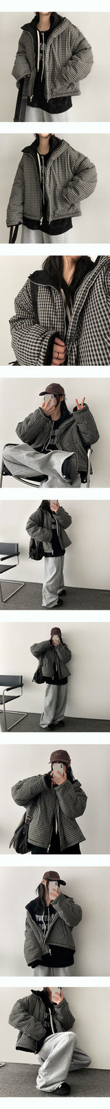 Mons reversible wool checkered padded jumper