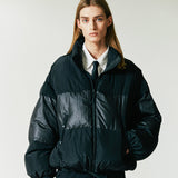 reversible wrinkles nylon high neck puffer