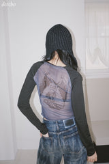Back see-through angel long-sleeved t-shirt