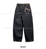 Heart pink stitch indigo denim pants