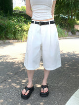 シティクラシックピンタックバミューダパンツ(White)