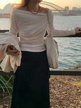 [MADE] Roel le Off-Shoulder Shirring T-shirt