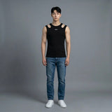 ブラック ツーショルダー スリーブレス Tシャツ
