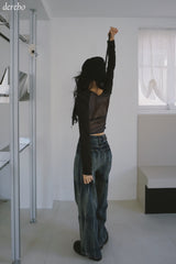 Vintage washed wide denim pants