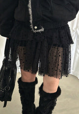 DOT MESH LAYERED CAN CAN SKIRT (IVORY, BLACK 2COLORS!)