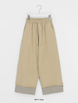 Monique Check Color Matching Cotton Wide Banding Pants