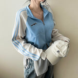 Tory Two-Way Track Line Coloring Embroidery Zip-Up