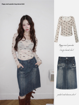 pocket midi denim skirt