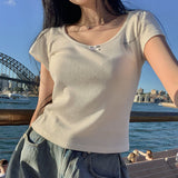 [BELLIDE MADE] ribbon frill short-sleeved T-shirt