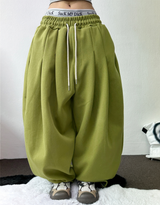 HARDU STRING COTTON BABY TWO PINTUCK BALLOON LONG PANTS 🩶🤎🖤🩷💚6COLOR