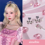 [Aespa Winter, Red Velvet Irene Piercing] Heart Crystal and Ribbon Piercing - Silver