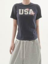 Star lettering patch short-sleeve T-shirt -3C
