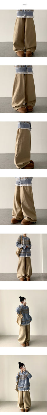 Moody deep color pitch tantan cotton banding wide pants