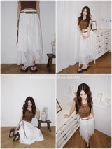 twill lace frill long skirt