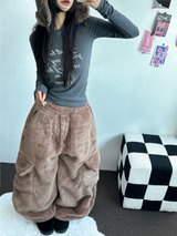 TEDDY BABY 🤎🐻🧸 OVER CARGO STRING FUR PANTS 💚🤎🖤🧡4COLOR