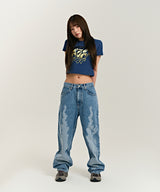 939 SMASHED LOGO CROP TOP (NAVY)