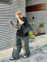 Western Vintage Destroyed Denim Balloon Pants