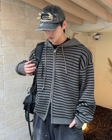 マロンフードニットジップアップ(Dark Gray)