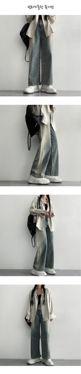 [Short, basic, long] [S-2XL] [Summer long pants!] ヒンズウォッシングワイドデニムパンツ (4 colors)