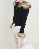 デッカウルフジョットフード付きファーニットジップアップジャケット (Wool Jacket)