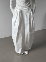 Boxy Pleated Cotton Balloon Long Skirt
