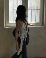 Lace Frill Two-Way Built-In Bra Sleeveless Top