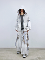 RELABEL (Daylight Fade) Dreamy Striped Patchwork Double-Layer Hand-Stitched Distressed Stitching Heavy-Washed Zip-Up Hoodie