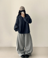 テリーフリースサイドピンタックインシジョンストリングワイドパンツ