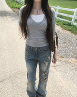 OOTJ loose damage flare jeans