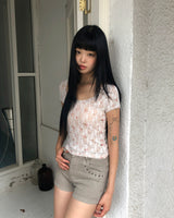 キュジュンレースフローラル半袖Tシャツ