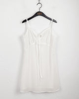 Haple see-through slit ribbon strap layered tank top mini dress