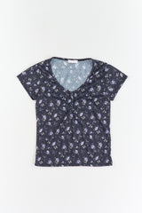 Flower Sheer Button T-shirt