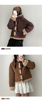 E-Tion High-Neck Zipper Tteokbokki Wool Hoodie Mustang