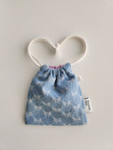 denim ribbon string pouch - light blue S