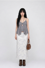 レース ブリーズ ボタン キャミ トップ (WHITE, VIOLET GRAY 2COLORS!)
