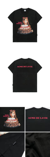 24FW チョコレートケーキガールレタリングベビーフェイス半袖Tシャツ ブラック