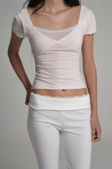 Lace tea bootscut pants, White