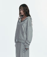 TATTOOED GRAPHIC HOOD ZIP-UP_GREY