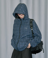Flannel Check Hood Jacket - NAVY