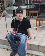 ネビショルダースナップヘンリーネックショートスリーブTシャツ