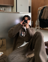 【セットアップ】Logane Maison ニットフーディー ジップアップ ワイドパンツ セット