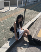 Denim open boots