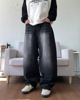 Curved brush denim pants